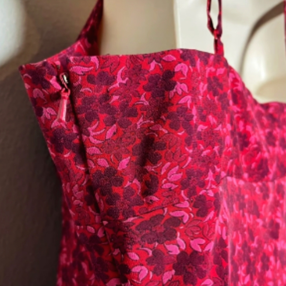 5/$50 EUC Vintage Express Slip Dress Floral Lace Side Zip 90's Pink/Red Sz.9/10 - Picture 4 of 9